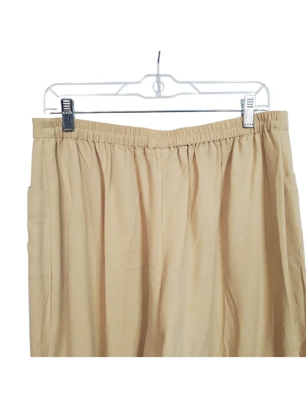 Soft Surroundings Sz L Pants Tencel Wide Leg Light Pull On Flowy Relaxed Beige - Picture 9 of 9